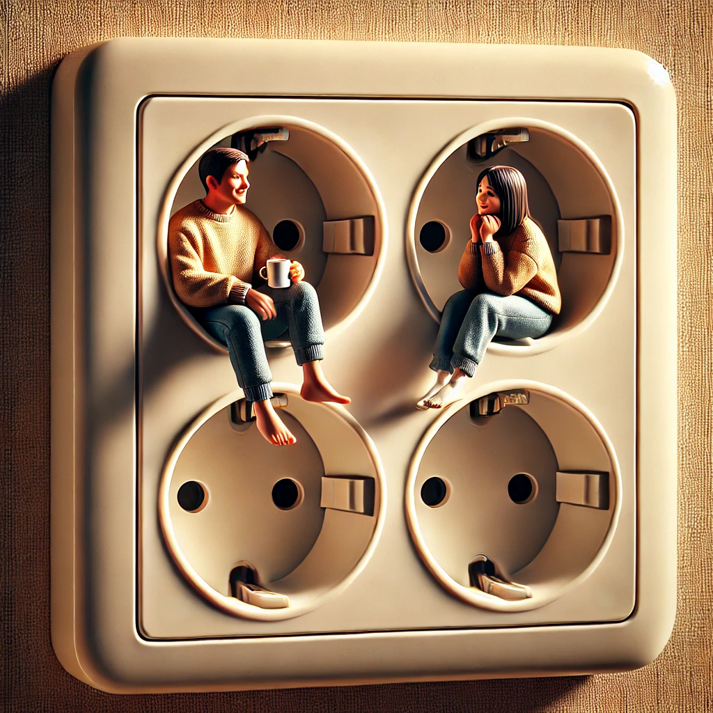 tiny people in a power outlet